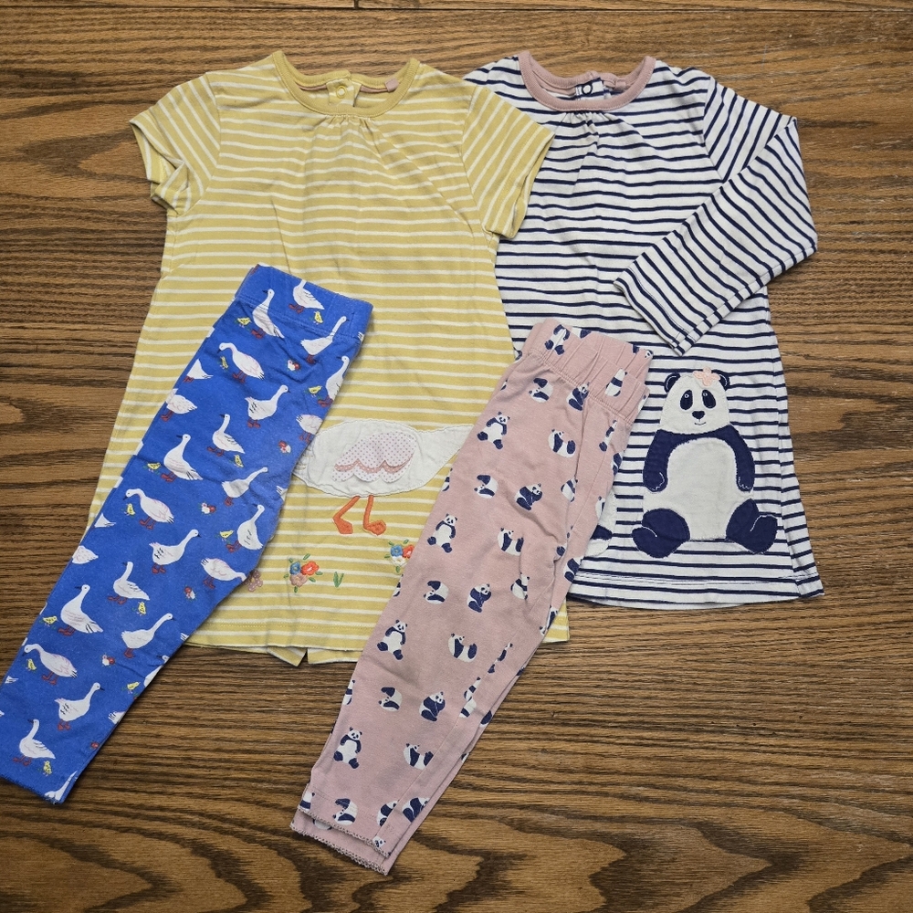 Baby Boden Panda and Goose / Duck Playset - Dress/Top and Leggings - Size 18-24